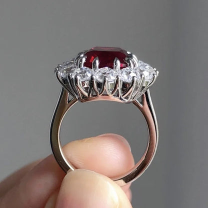 Delicate Square Flower Silver Color White Red Stone Rings Fashion Metal Party Rings for Women Jewelry