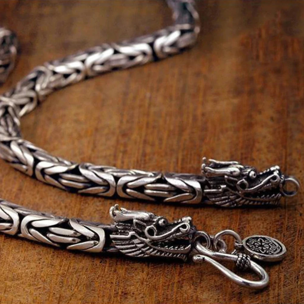 Noble Sterling Silver necklace Retro for men women classic 8MM rchain dragon 60cm Charm high quality Fine jewelry wedding gift - AMULET RING STORE