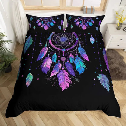 Dream Catcher Bedding Set Boho Mandala Duvet Cover Twin King,Exotic Tribal Feather Comforter Cover Starry Sky Galaxy Quilt Cover