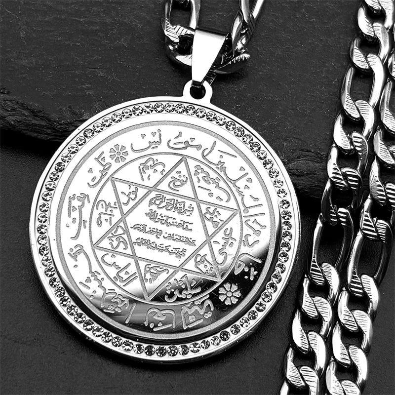 Hexagram Magen David Star Muslim Prayers Stainless Steel Pendant Necklace for Women Men Crystals Islamic Arabic Jewelry Gift
