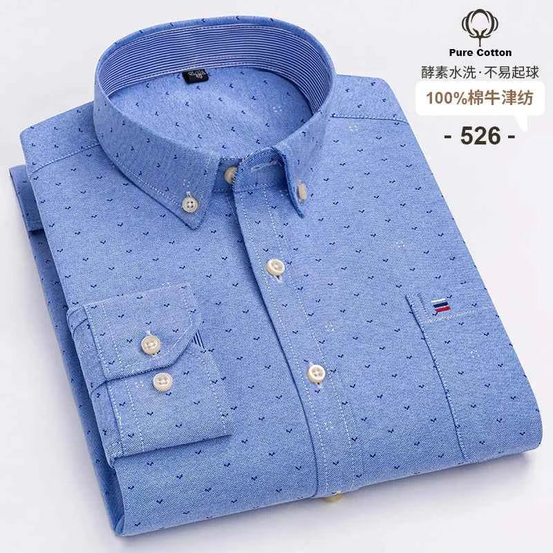 100% Cotton Oxford Men's Shirts Long Sleeves Plaid Soft Regular Fit Formal Dress Shirt Pocket Social Blouse Male Clothes S-7XL