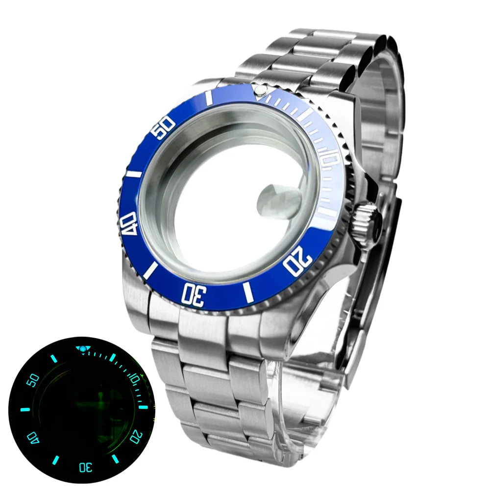 40mm 200m Waterproof NH34 NH35 NH36 Watch Case Accessories for Oyster Band SUB Watch Maker 120clicks BGW9 blue lume Bezel - AMULET RING STORE
