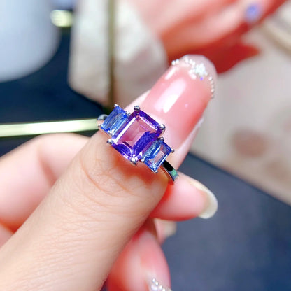 925 Sterling Silver Vintage  Rings Retro Natural Tanzanite and Natural Amethyst  FineJewelry for Women and Girls