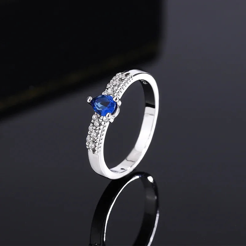 Trend Double Hollow Round Oval Sapphire 925 Silver Plated Couple Ring for Women Silver Plated Christmas Gift Party Jewelry