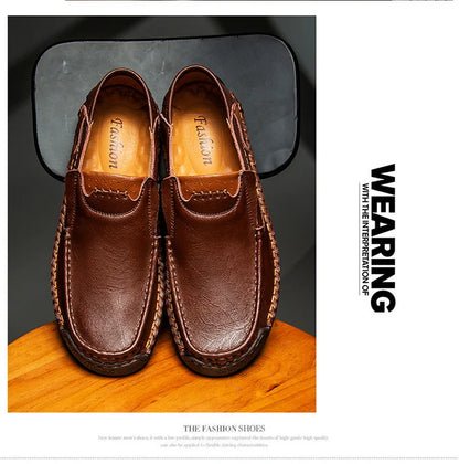 New Handmade Leather Men Shoes Casual Comfortable Men Loafers Slip On Leather Shoes Men Flats Hot Sale Outdoor  Walking Shoes