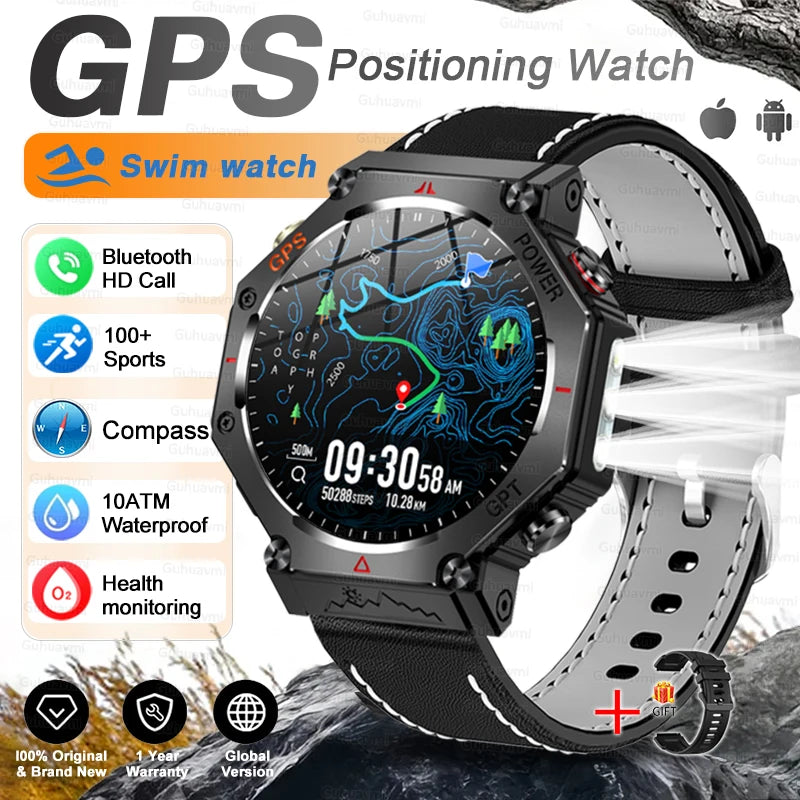2026 New T-REX3 GPS Smart Watch AMOLED 10ATM Waterproof Compass Tactics Flashlight Voice Call Sports Men Fitness Swim Bracelet