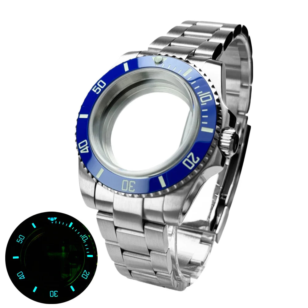 40mm 200m Waterproof NH34 NH35 NH36 Watch Case Accessories for Oyster Band SUB Watch Maker 120clicks BGW9 blue lume Bezel - AMULET RING STORE