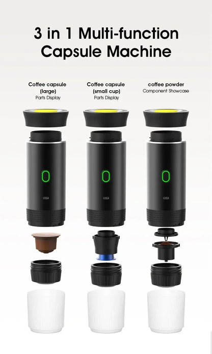 Portable Wireless Electric Espresso Coffee Machine For Travel &Car &Home Camping Coffee Maker 3-in-1 Capsule Powder Coffee Maker - AMULET RING STORE