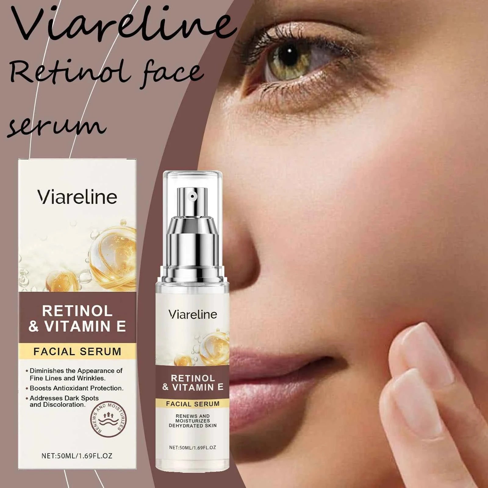 Viareline Retinol Facial Serum Gentle Hydrating Remove Dark Spots Fade Fine Lines Lasting Booster Glowing Daily Skin Face Serum