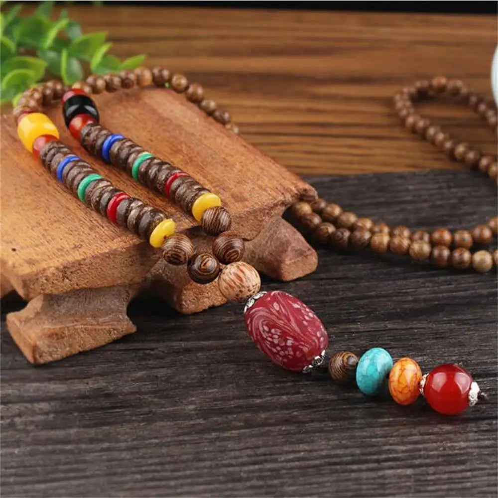 Fashion Long Sweater Pendant Chain Wooden Beaded Tassel Boho Bohemian Necklace Jewelry Nepal Wood Beads Pendant Necklace