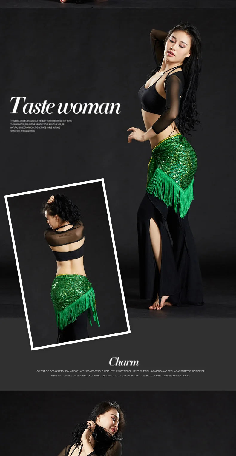 Wholesale Cheap Sexy Women Girls Sequin Triangle Shawl Hip Shawl Belly Dance Belts - AMULET RING STORE