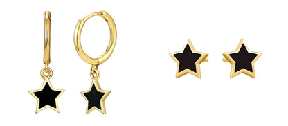 925 Sterling Silver Needle Fashion Round Pendant Small Earrings Luxury Gold Hoop Earrings for Women Premium Black Jewelry Gifts - AMULET RING STORE