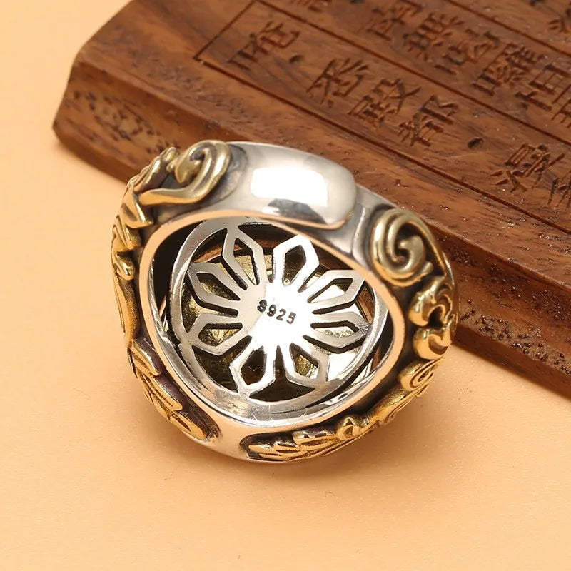 Silver S925 Adjustable Retro Luxury Zodiac Rotatable Nine Palaces Eight Rings AMULET RING STORE