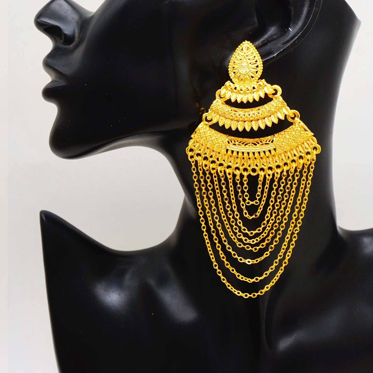 Fan Shape Earrings New Fashion Dubai Gold Color Drop Earrings French African Women Girls Party Gifts Wedding Jewelry Earring