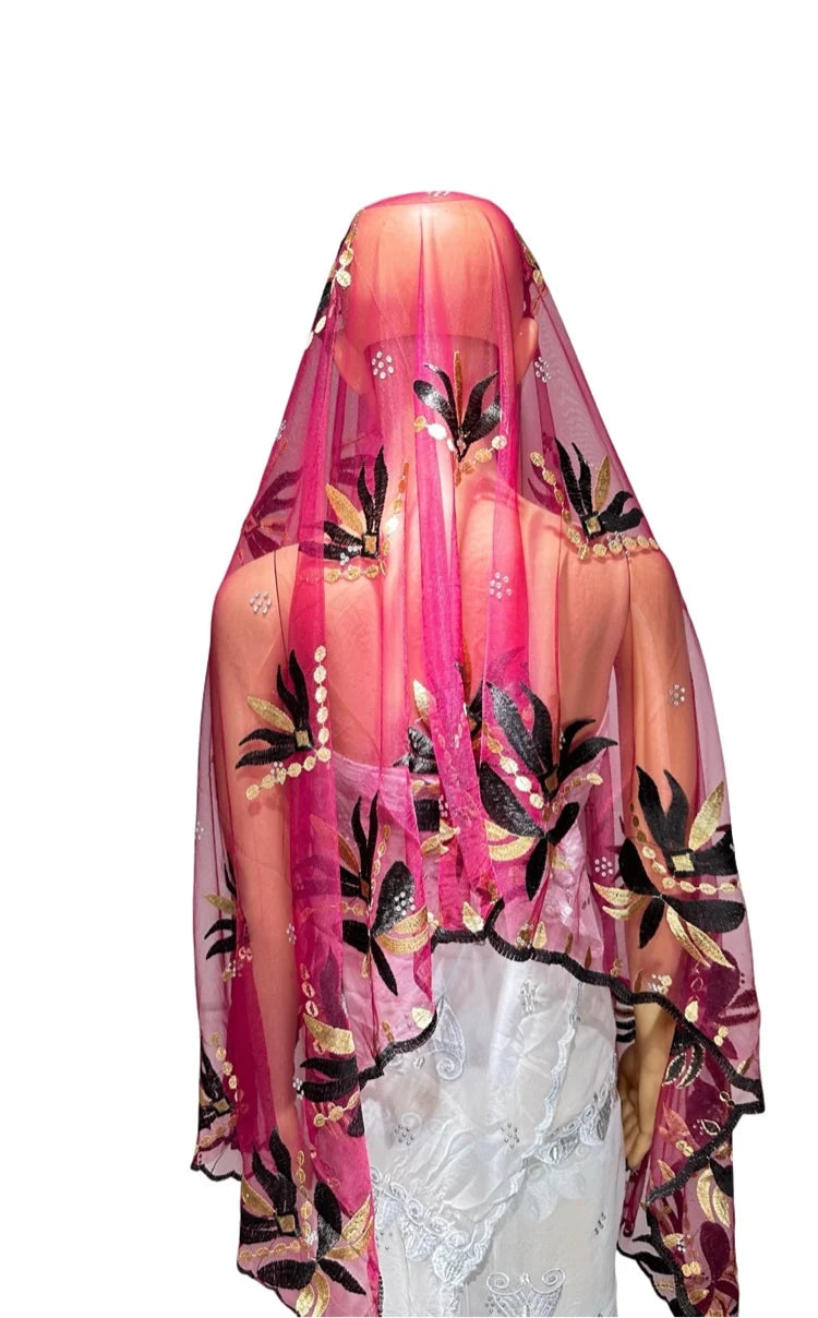on sale 2025 New African Net Hijab Scarf For Muslim Women African Dubai Islam Headscarf Embroidery Shawls voile - AMULET RING STORE