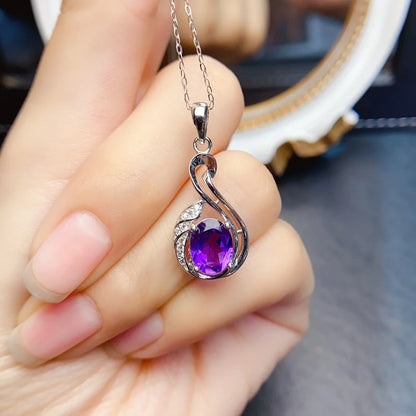 FS S925 Sterling Silver 7*9mm Natural Citrine Pendant Necklace With Certificate Fine Charm Weddings Jewelry for Women MeiBaPJ