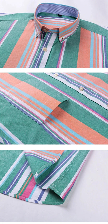 100% Cotton Oxford Men's Shirts Long Sleeves Plaid Soft Regular Fit Formal Dress Shirt Pocket Social Blouse Male Clothes S-7XL