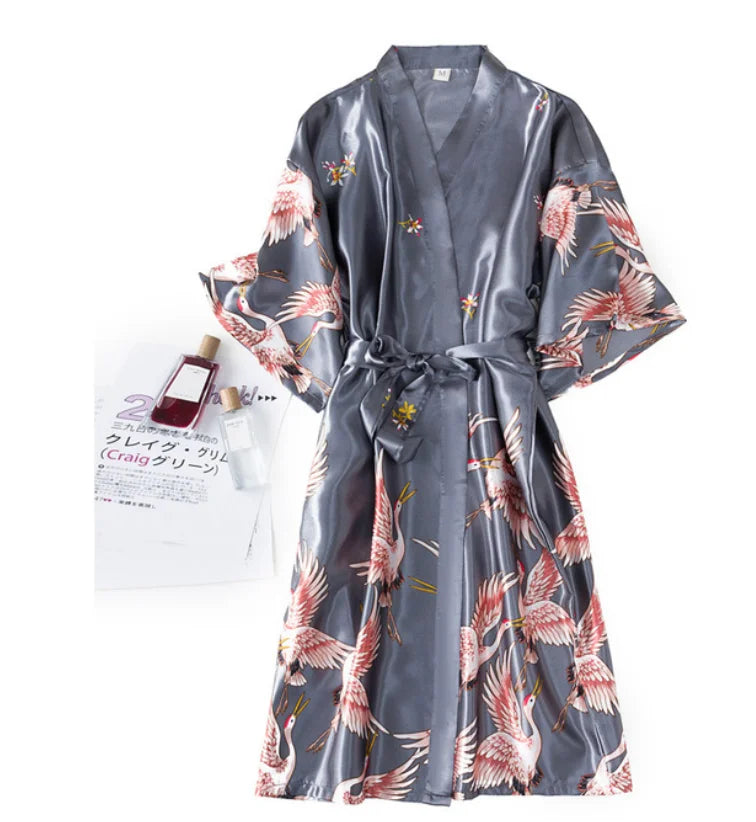 Sexy Nightwear Gown Set Women 2PC Pyjama V-Neck Pajamas Silky Sleepwear Spring Lady Sleep Suit Robe Wear Home Negligee Homewear