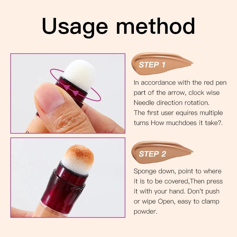 New Sponge Head Concealer for Dark Circles Freckles Acne Pigmentation and Blemishes Long Lasting Moisturizing Liquid Foundation - AMULET RING STORE