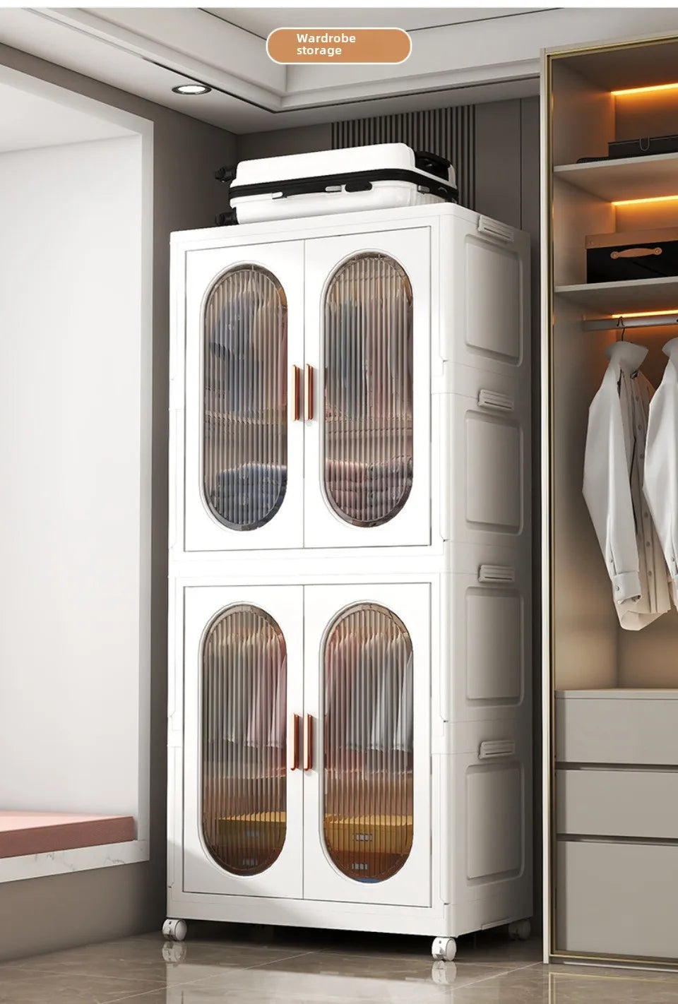 Stackable Large Capacity Fold Storage Box Plastic Clothing Storage Bin with Lid with Wheels Sundries Storages With Double Door - AMULET RING STORE