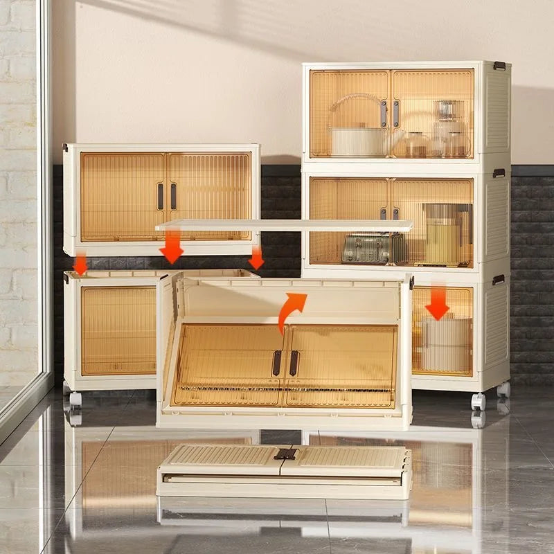 2025 Folding Living Room Cabinet Multifunction Closet Organizer With Wheel Stackable Sundries Large Capacity Storage Box Shelf - AMULET RING STORE