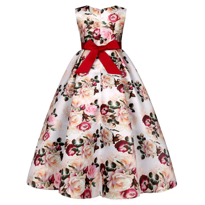 New  source Long girls dress printed princess dress dress children catwalk evening dress Cuhk children