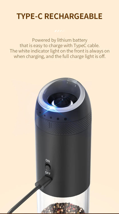 1/2PCS Electric Salt And Pepper Grinder with LED Light Gravity Sensing Adjustable Spice Mills Cordless Automatic Kitchen Gadget - AMULET RING STORE