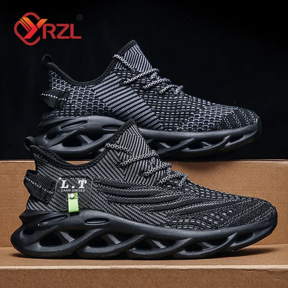 YRZL Men Sports Running Black Jogging Shoes Casual Sneakers Outdoor Breathable Mesh Women Light Shock-absorption Black Tennis - AMULET RING STORE