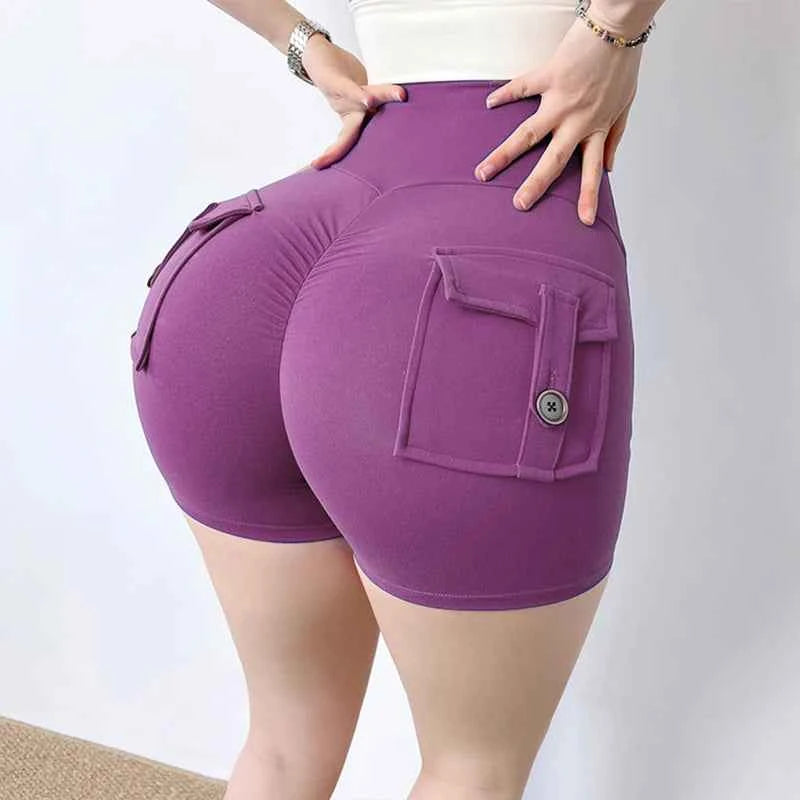 New Yoga Shorts With Pocket Women Sport High Waist Tights Buttocks Fitness Workout Leggings Push Up Gym Clothing Cycling Shorts