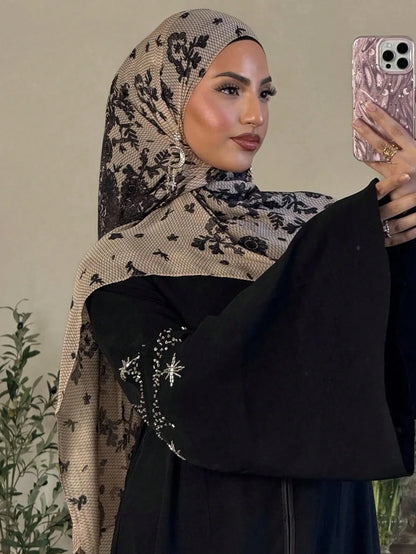 1Pcs Watercolor Print Hijab Women Bohemian Soft Islam Ramadan Muslim Hijabs Foulard Femme Shawl Wrap Scarf Headscarf - AMULET RING STORE