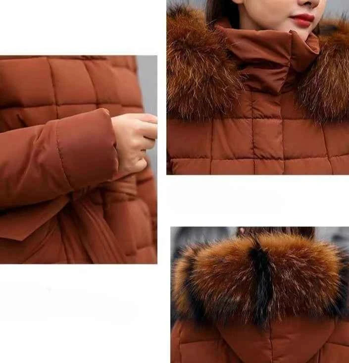 Women's Long Overknee Winter Cotton Padded Coat 2025 Off Season Sale Korean Style Slim Fit Faux Fur Collar Thickened Down Jacket