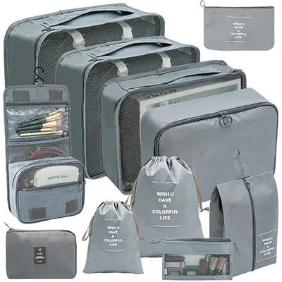 8/9/10/11 Pcs Set Travel Organizer Storage Bags Suitcase Packing Cubes Set Cases Portable Luggage Clothe Shoe Tidy Pouch Folding - AMULET RING STORE