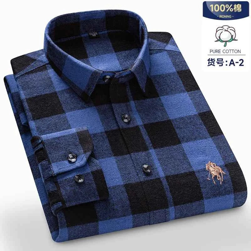 Long Sleeve Shirts For Men Classic Style Turn Down Collar Flannel Plaid Casual Clothing Daily Use Easy Care Soft Material Shirts