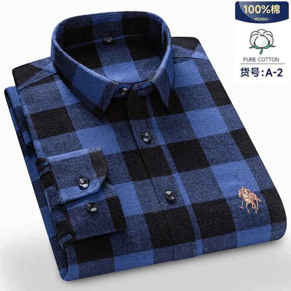 Long Sleeve Shirts For Men Classic Style Turn Down Collar Flannel Plaid Casual Clothing Daily Use Easy Care Soft Material Shirts