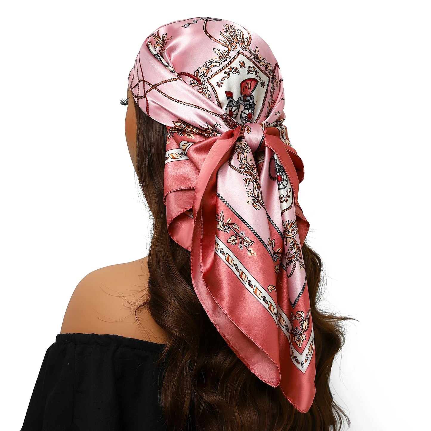 Head Scarf Women Luxury Brand Square 90*90cm Silk Foulard Satin Bandana Cheveux Soft Neckerchief Hijab Hair Scarves For Ladies - AMULET RING STORE