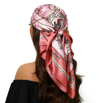 Head Scarf Women Luxury Brand Square 90*90cm Silk Foulard Satin Bandana Cheveux Soft Neckerchief Hijab Hair Scarves For Ladies - AMULET RING STORE