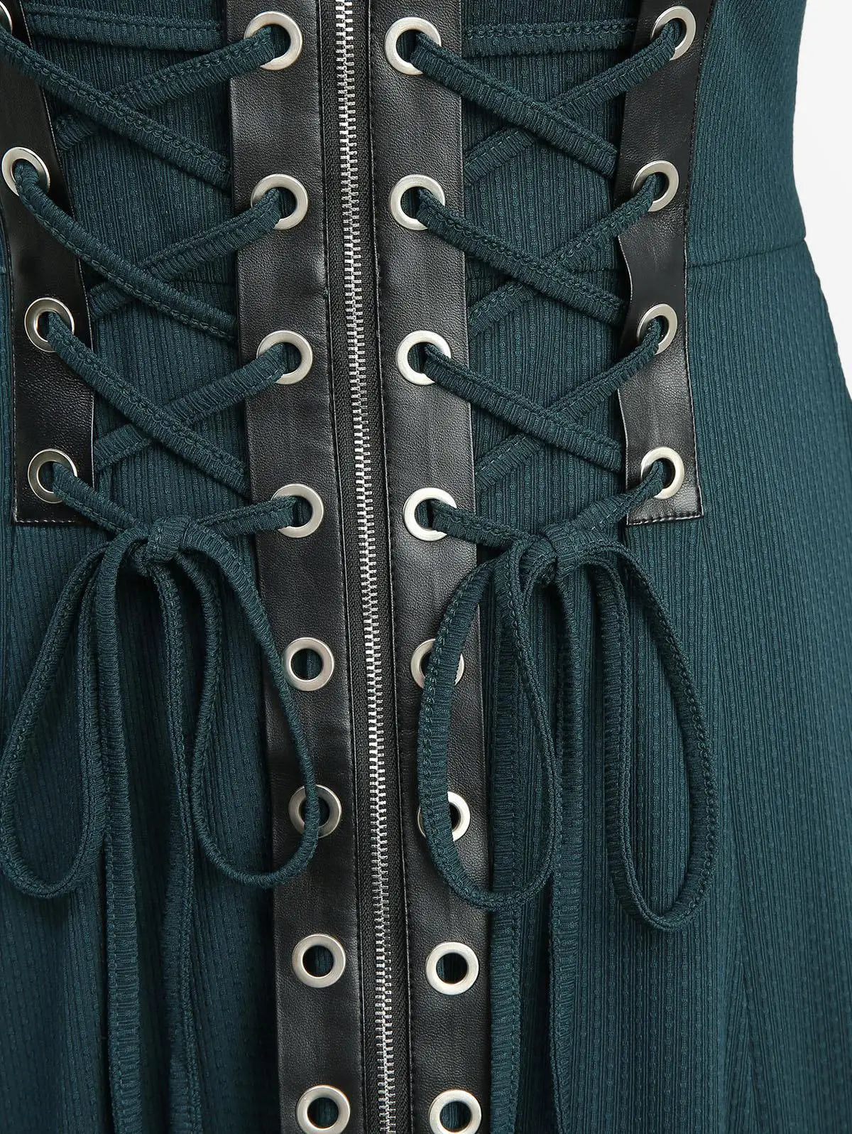 ROSEGAL Plus Size Lace-up Grommets Hooded Lace Trim Split Dress Women Autumn Winter Deep Green Long Sleeves Casual Dresses