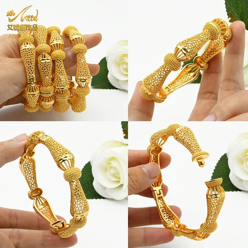 ANIID Women Charm Bracelet Bangle 24K Gold Color Jewelry Dubai Flower Bangle Brand African Designer Ethiopian Hawaiian Jewelry - AMULET RING STORE