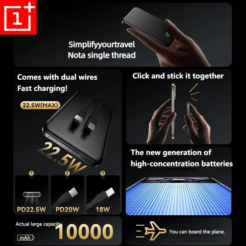 ONEPLUS 10000mAh Wireless Magnetic Power Bank Super Fast Charging Real Large Capacity Portable Battery Charger For iPhone Huawei - AMULET RING STORE