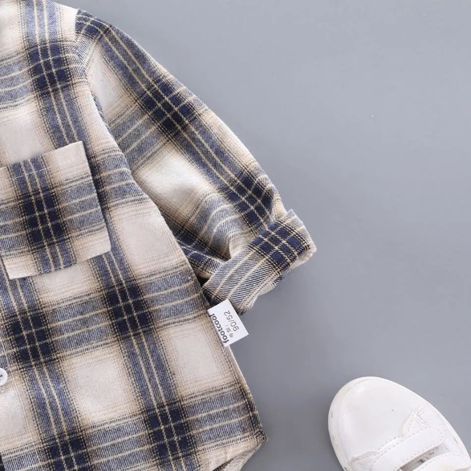 2024 Korean Fashion Children Tops Boys Buffalo Plaid Flannel Shirt Baby Casual Shirt Outerwear Clothes Autumn Girls Blouses 0-5T