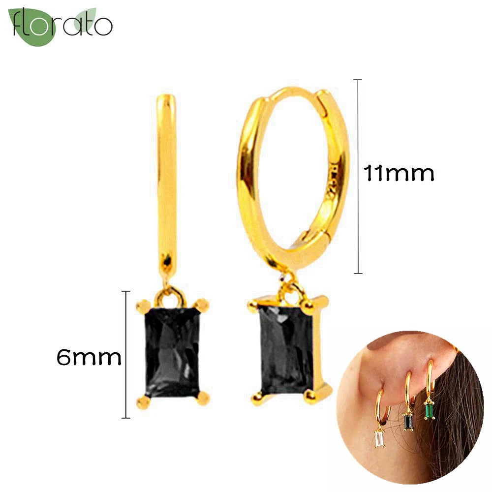 925 Sterling Silver Needle Fashion Round Pendant Small Earrings Luxury Gold Hoop Earrings for Women Premium Black Jewelry Gifts - AMULET RING STORE