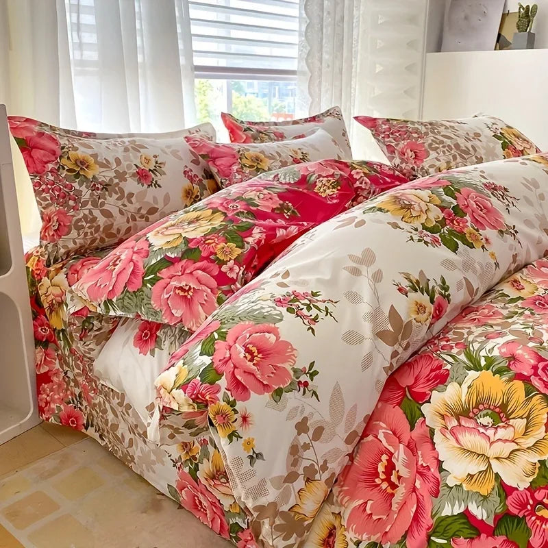 Floral Duvet Cover Set with Zipper Closure - 3 Piece Bedding Set Includes 1  Duvet Cover and 2 Pillowcases