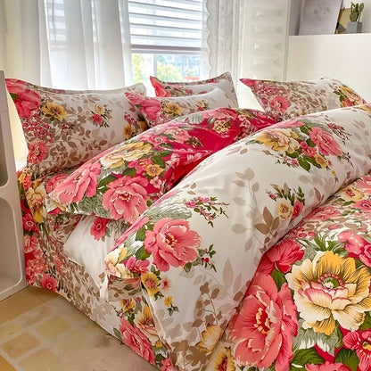 Floral Duvet Cover Set with Zipper Closure - 3 Piece Bedding Set Includes 1  Duvet Cover and 2 Pillowcases