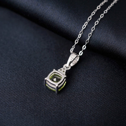 Potiy 1ct Cushion Natural Cut Genuine Peridot Pendant Necklace With 18 Inches Trace Chain 925 Sterling Silver
