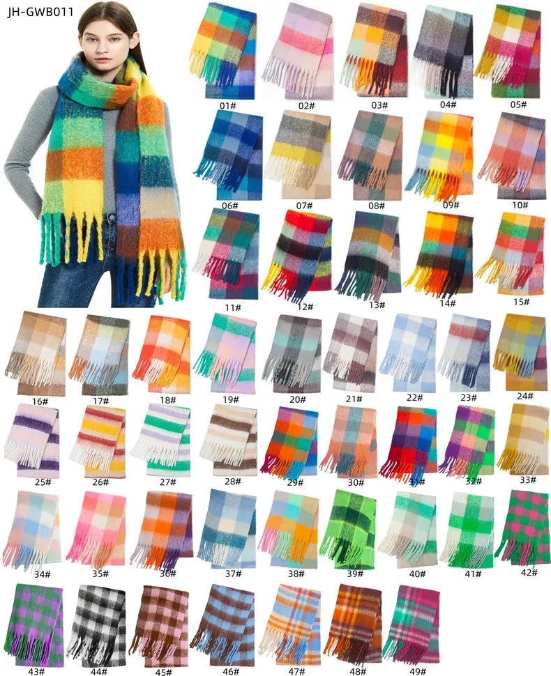 2025 Winter Thick Warm Scarf Women Cashmere Shawl and Wraps Pashmina Neckerchief Bufanda Female Rainbow Hairy Tessel Echarpe New