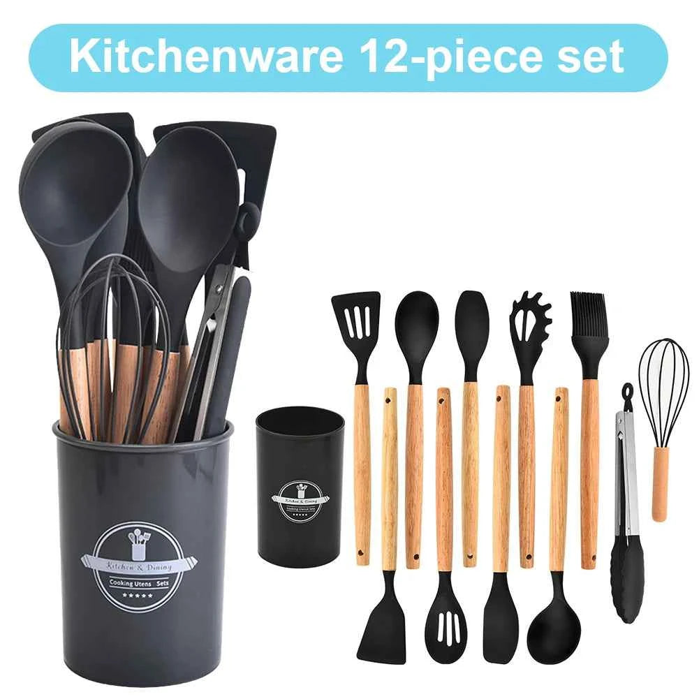 12Pcs Kitchen Utensil Set Silicone Spatula Set Spatula Spoon Brush Whisk Cooking Tools Kit Non-Stick Spatula Set for Kitchen