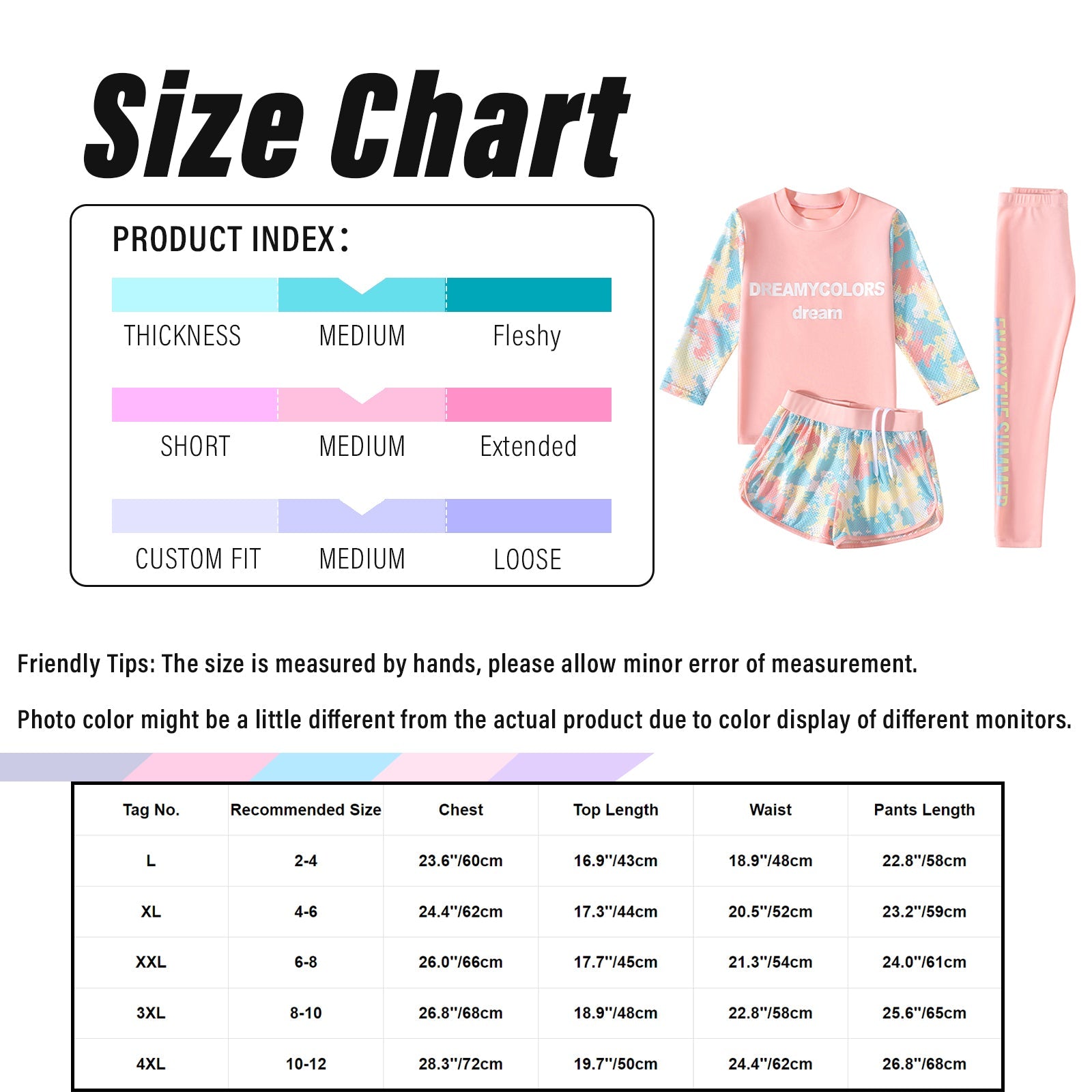 3Pcs Kids Girls Colorful Print Swimsuit Swimwear Long Sleeve Top+Shorts with Pants Set Sun Protection Rash Guard Swimming Outfit - AMULET RING STORE