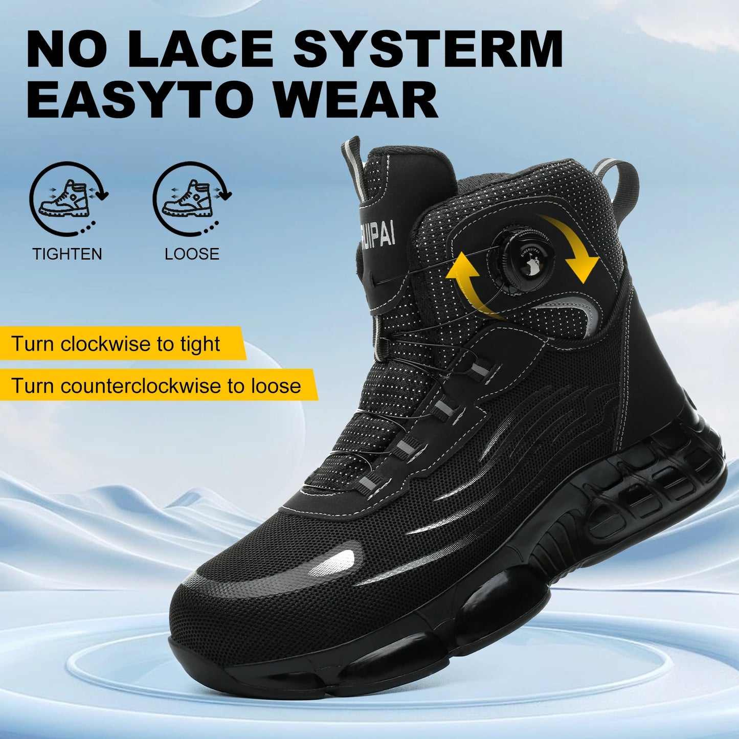 Men's high top lace-free comfortable soft sole anti-smash and puncture resistant work shoes - AMULET RING STORE