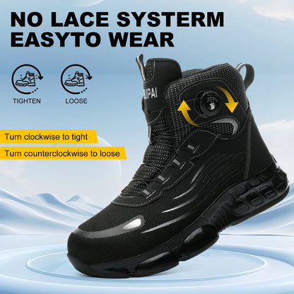 Men's high top lace-free comfortable soft sole anti-smash and puncture resistant work shoes - AMULET RING STORE