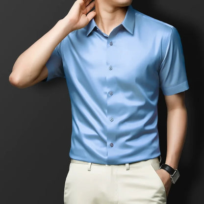 Anti-Wrinkle Men's Dress Shirt - Short Sleeve Business